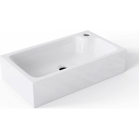 Mai & Mai Lavabo da Appoggio 46x26x11cm, Lavandino Bagno da Appoggio Rettangolare da Minerale Fuso, Bianco Lucido, Colossum101