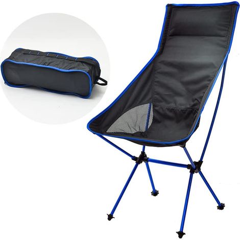 Chaise de camping pliante légère à dossier haut avec appui-tête, chaise de randonnée portable, chaise de plage inclinable pour randonnée, pêche, terrasse, jardin, pique-nique, voyage (bleu) (1/5)