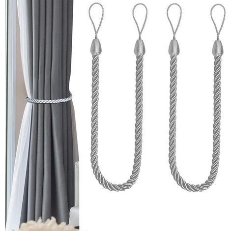 (Dark Grey) Set of 2 handmade natural outdoor curtain tiebacks for blackout and sheer curtains (1/5)