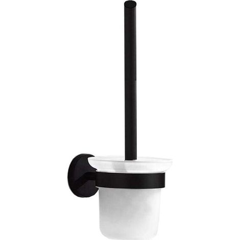 Porte-brosse WC en acier inoxydable 304 – Noir mat avec coupelle en verre – Fixation murale ou adhésive – Moderne et durable 34 x 11,5 cm (1/5)