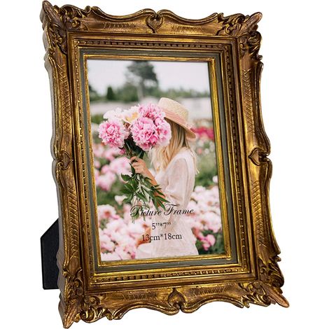 Cadre photo vintage en bronze de 12,7 x 17,8 cm, pour mariage, cadre photo rétro à afficher horizontalement ou verticalement sur une table (1/5)