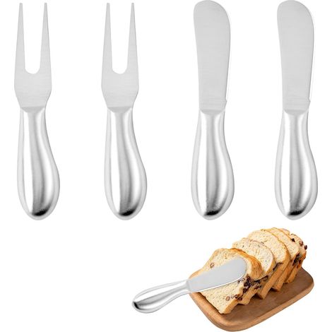 Set di 4 coltelli da burro e spalmaburro, set di coltelli da burro, coltello da formaggio, coltello da burro in acciaio inossidabile, mini set di coltelli da formaggio per burro, marmellata, formaggio (1/5)