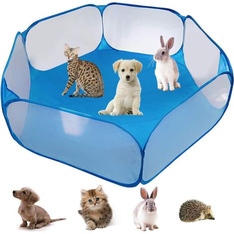 Parc pour petits animaux de compagnie, parc portable pour petits animaux de compagnie, enclos d'exercice extérieur/intérieur, pour cochon d'Inde, lapin, hamster et hérisson (Bleu)