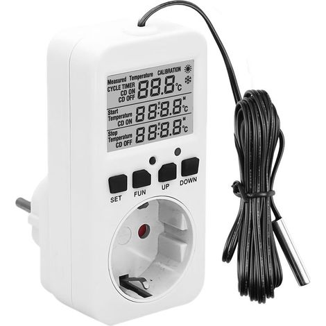 Thermostat Prise Numérique 230V avec Sonde, Contrôleur de Température Chauffage Refroidissement, Minuterie et Alarme Température pour Serre Aquarium Terrarium Reptiles (1/5)