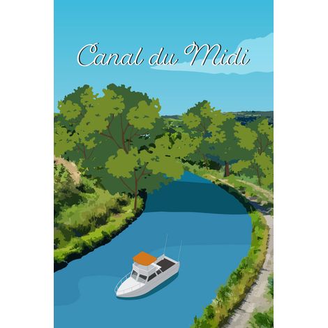 Tableau sur toile illustration canal du midi 30x45 cm - Impression sur Toile Murale Décorative - Image imprimée en HD sur Toile - Toile sur Châssis en Bois FSC - Fabriqué en France (1/5)