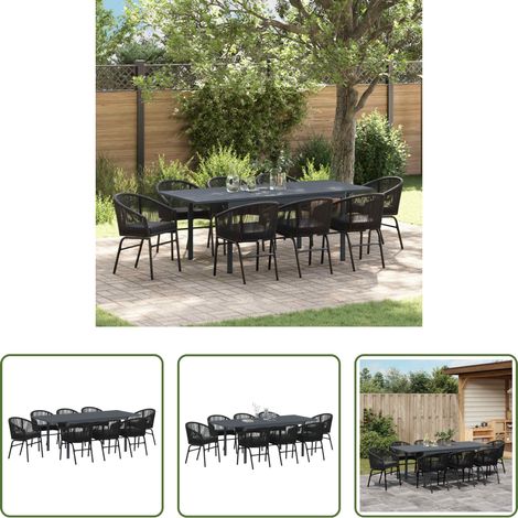 vidaXL Ausziehbarer Tisch -  Garten Essgruppe 9 pcs Schwarz Poly-Rattan (1/5)