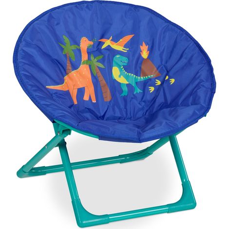 Relaxdays Moonchair per bambini Dino pieghevole, HxLxP 47x50x48 cm, sedia indoor/outdoor, blu