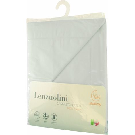 Italbaby Set de Sábanas para Cuna de 3 Piezas en Blanco 100% Algodón
