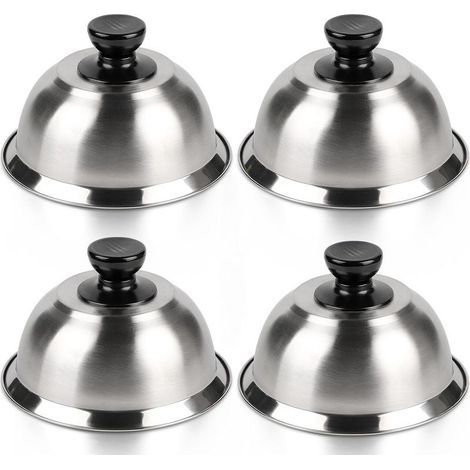 4X Cloche pour Hamburger INOX 16 7cm, Cloche Chauffante pour Fondre Le Fromage, Cloche de Cuisson Burger avec, Cloche à Chaleur pour Steak (1/5)