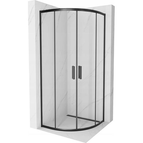 Cabine de douche 1/4 de cercle Silla, paroi de douche 90x90 cm en verre transparent, installation facile, design moderne, Noir