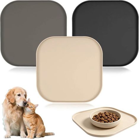 Lot De 3 Tapis Gamelle Chien Et Chat Tapis De Nourriture En Silicone 27X27Cm,Antidérapant Et Imperméable Pour Gamelles Et Bo[CA65] (1/5)