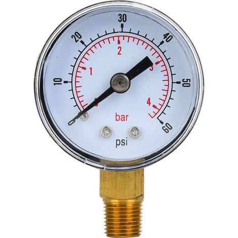 Manomètre mécanique 1/8" BSPT Connexion inférieure pour air, huile, eau (0-60 psi 0-4 bar) (1/5)