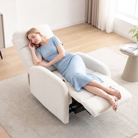 Fauteuil Relax Inclinable, Fauteuil de Relaxation en Peluche Teddy, Assise à Ressorts, Accoudoirs Rembourrés, Crème (1/5)