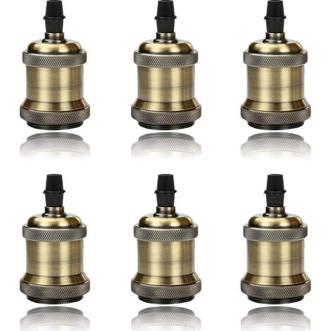 LED Lighting 6 Pack E27 Vintage Bulb solid ceramic socket Bracket of lamp Retro Edison Screw Bulb adapter Socket, Bronze- (1/5)