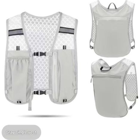 Gilet da corsa - Portabicchieri integrato - Portacellulare integrato - Ultraleggero con strisce riflettenti - Grigio