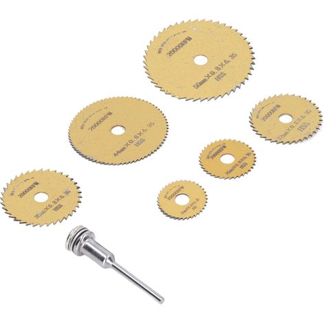 Ensemble de 7 lames de scie HSS ultra-minces à coupe rapide, mini-lames de scie circulaire portables pour le travail du bois et du PVC, avec tige. (1/5)