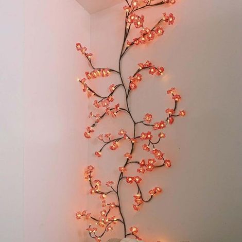Guirlande lumineuse arbre fleur cerisier LED 48LED 1.6m télécommande 8 modes éclairage décoration murale intérieur (1/5)