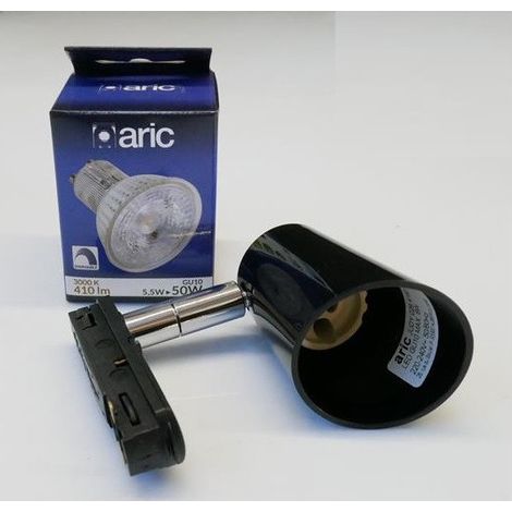 spot pour rail - 1 allumage - aric judy 029 - gu10 - noir - 5.5w - 3000k - 410 lm - aric 4160 (1/3)