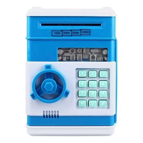 Coffre-fort numérique bleu pour enfants, petit coffre bancaire distributeur automatique de billets (1/2)