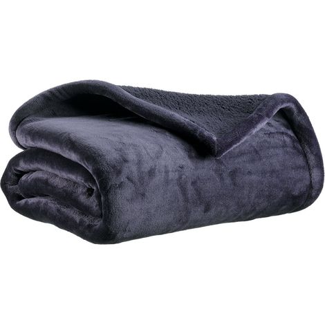 Plaid Doux Réversible Effet Peau de Mouton et Microfibre Marine Couverture 130 x 160 cm - PANGIVO (1/3)