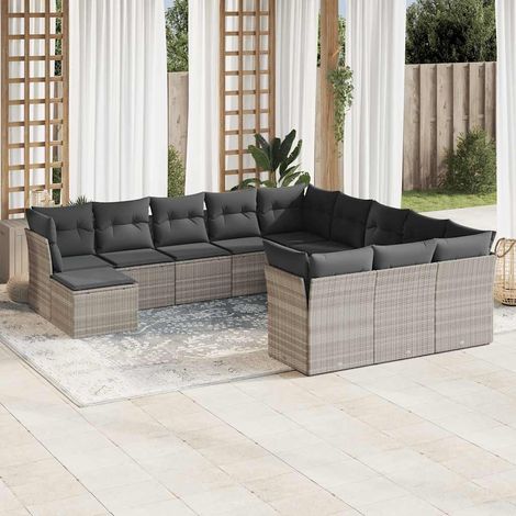 vidaXL Set Divano Giardino 12 pz con Cuscini Grigio Chiaro Polyrattan (1/3)