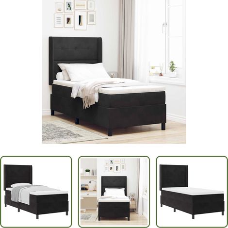 vidaXL Lits en bois - Lit à ressorts avec matelas Noir 80 x 200 cm Velours (1/5)