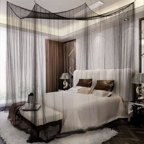 (Schwarzes) Moskitonetz fürs Bett – Maße nicht angegeben – 210 x 190 x 240 cm – 4 Türen – Polyester – Für den Innenbereich (1/4)