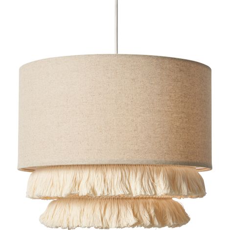 Litecraft Cassie Light Shade 2 Tiered Tassel Drum Easy Fit Lampshade - Natural (1/5)