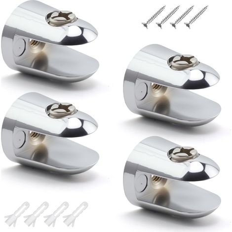 4 Pièces Support Etagere Verre Conique, Muraux Pinces à Verre, Alliage de Zinc Pince de Fixation pour Verre, Réglable Clips de Fixation pour Vitre, pour Panneaux de 5-10 mm D'épaisseur (1/5)