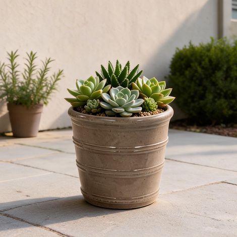 Pot de fleurs en céramique taupe Ø 24 cm pour plantes d'intérieur (1/5)