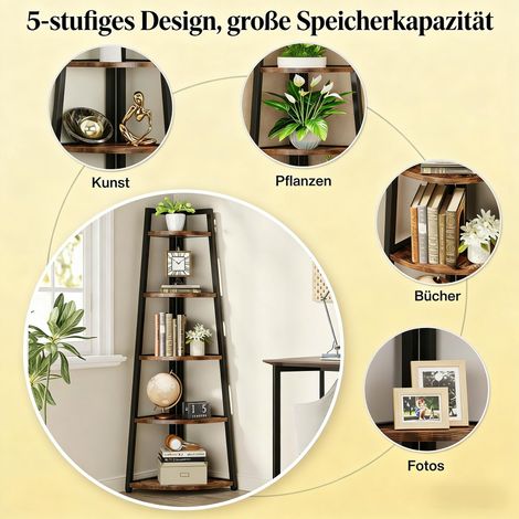 Étagère d'angle 5 niveaux, support à plantes, présentoir mural, meuble de rangement compact, finition robuste, idéal pour salon, balcon ou véranda. (1/5)