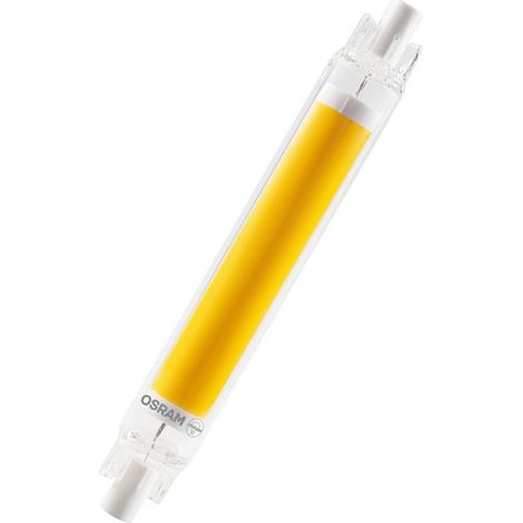 OSRAM LED Slim Line multicolour LED lamp with R7s retrofit base, 8 W / 806 lm, clear, warm white light with 2,700 K, non-dimmable, IP20, lead-free glass, 16-mm diameter.