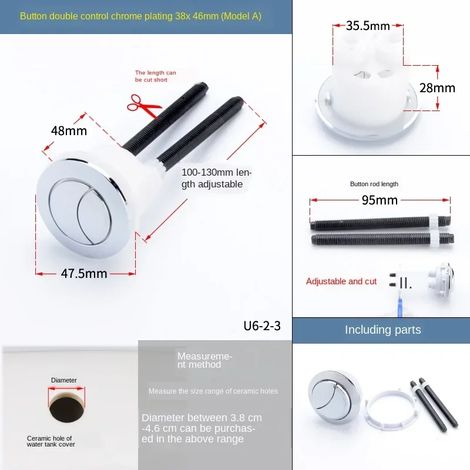(U6-2-3) Accessoires pour bouton de couvercle de toilette : bouton simple et double rond, interrupteur universel pour couvercle de réservoir de toilette de style ancien (1/5)