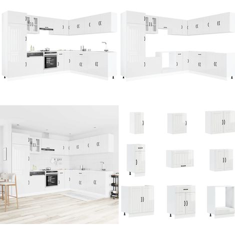 vidaXL 14-tlg. Küchenschrank-Set Lucca Hochglanz-Weiß Holzwerkstoff (1/5)