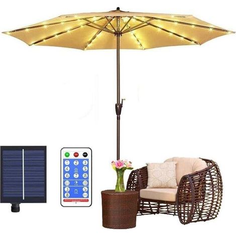 104 LEDs Solaire Lampes pour Parasol, 8 Modes Lampe Parasol de patio avec Télécommande, IP67 Étanche Guirlandes Lumineuses Idéales pour Jardin, Tentes de Camping (1/4)