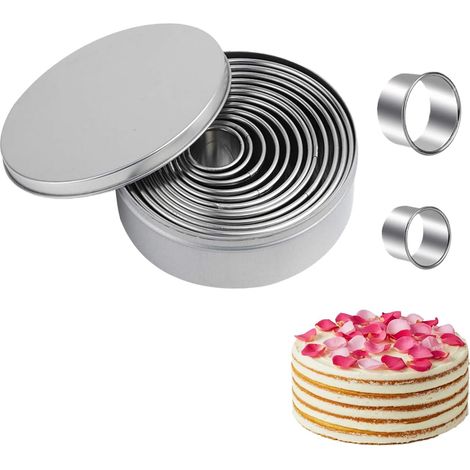 12-Piece Round Cookie Cutter, Stainless Steel Pastry Circle, Various Sizes, Suitable for Sparkling Cakes and Iced Desserts of Different Sizes (1/5)