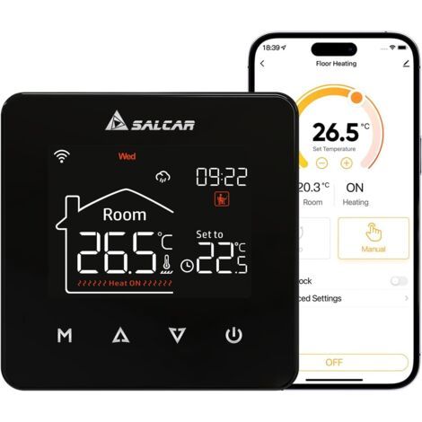 QORVA-Thermostat WiFi intelligent pour chauffage au sol électrique Tuya Programmable Thermostat d'ambiance Chauffage au sol Régulateur de température 230 V avec écran LCD numérique V4W.716 16 A