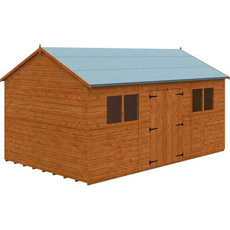 16 x 10 Feet Workman Apex 12mm Shed - Solid Wood/Softwood/Pine - L475 x W295 x H268.5 cm - Burnt Orange