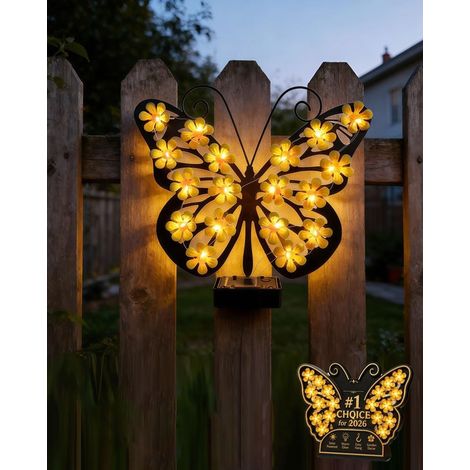 Applique murale solaire en métal avec 30 LED, 24,9 cm, applique de clôture éclairée en forme de fleur, lumière extérieure étanche pour patio, porche, cour, décoration artistique, cadeau d'anniversaire (1/5)