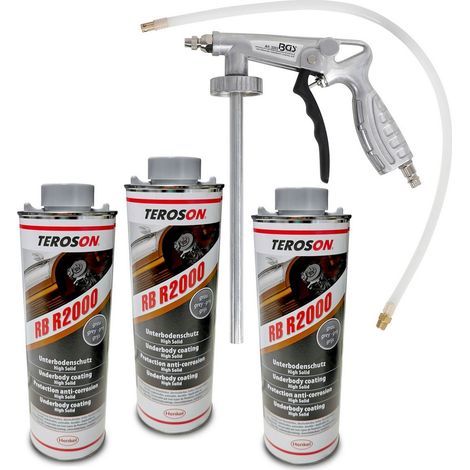 Bgs Technic – Lot de 1 pistolet pneumatique et 3 cartouches 1kg anti-gravillons TEROSON RB R2000 gris – Application sur métaux et surfaces peintes