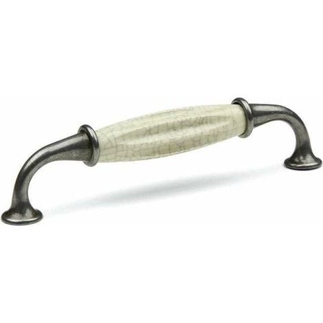 Poignée de meuble rustique en métal finition porcelaine – Entraxe 128mm – Longueur 138mm – Hauteur 34mm – Pour tiroirs et portes de placard (1/3)