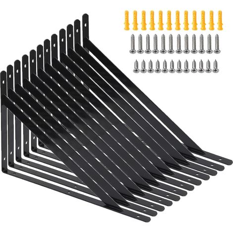 Lot de 12 équerres pour charges lourdes - 250 x 400 mm - Console pour charges lourdes - Avec vis - Support mural - Charge maximale : 100 kg - Support d'étagère - Montage mural (12 pièces) (1/5)