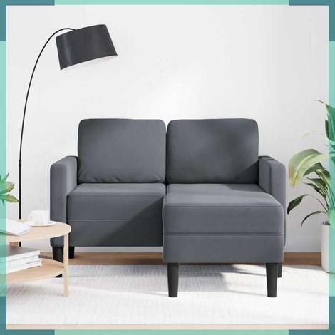Canapé - méridienne en L - 2 places - velours gris foncé - 125 x 118 x 85 cm (1/5)