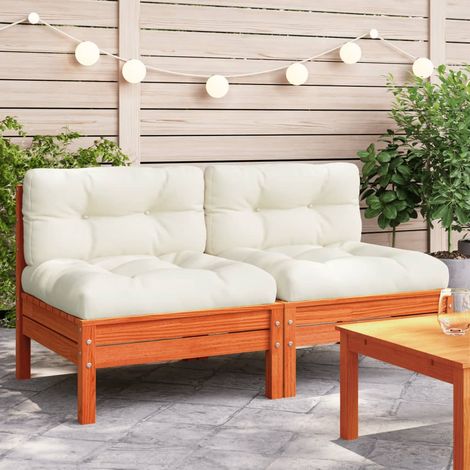 Sofás jardín cojines sin reposabrazos 2 uds madera marrón cera vidaXL (1/5)
