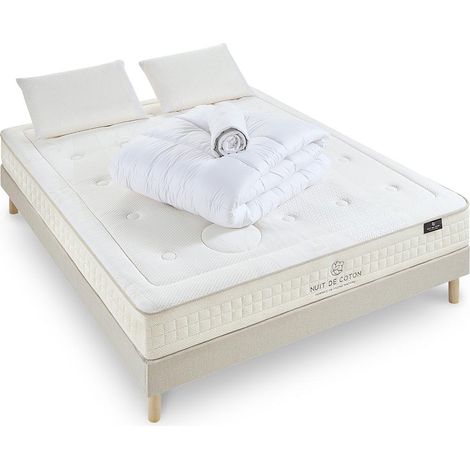 NUIT DE COTON  Pack Prêt à dormir PRELUDE 2.0 140x190 cm  Matelas Latex + Sommier + Accessoires (1/5)
