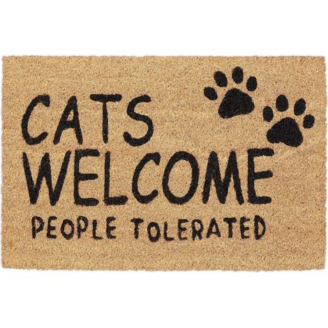Paillasson Coco, Cats Welcome, 40x60 cm, Tapis d’entrée pour intérieur et extérieur, antidérapant, Nature/Noir (1/5)