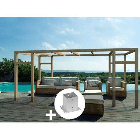 Pergola en bois lamellé-collé Montreuil 600 x 400 cm + 8 supports poteaux - Maderland