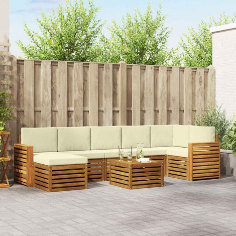 Ecksofa Set mit Kissen 8 pcs Natur und Creme Massivholz Akazie