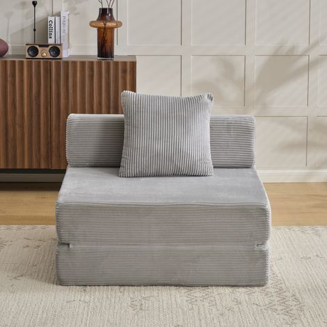 Canapé de sol convertible, canapé-lit de sol avec coussins de soutien lombaire et accoudoirs, lit une place confortable, tissu velours côtelé, pour salon ou chambre, gris clair (1/5)