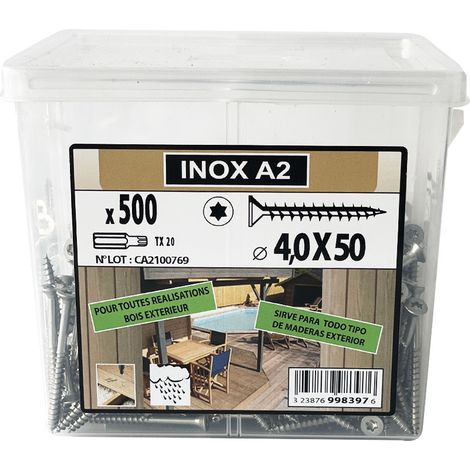 500 vis bois extérieur fraisée Tx 4x50 mm Inox A2 - Vissal